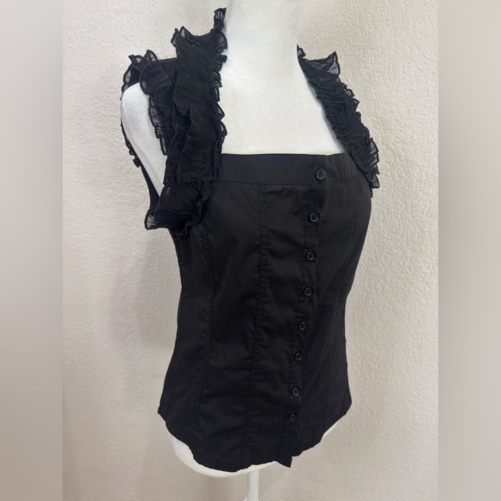 NWT LOVE STITCH Elegant Black Ruffled Women's Top